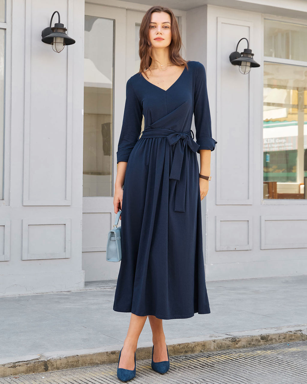 Women's Knitted Cotton Maxi Dress Navy Dresses - RIHOAS