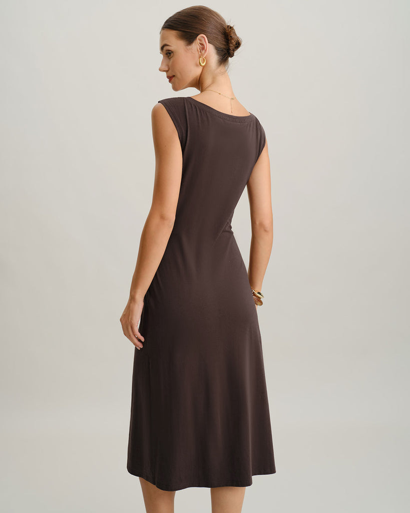 Women's Knitted Cotton Midi Dress Dresses - RIHOAS