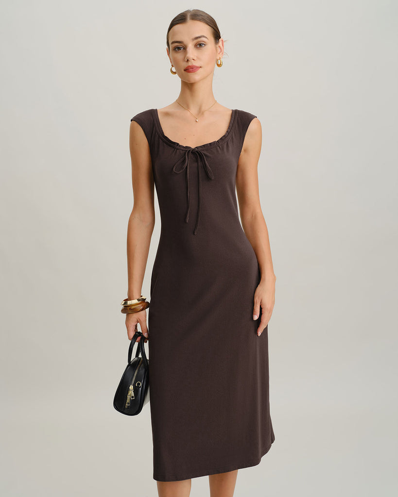 Women's Knitted Cotton Midi Dress Dresses - RIHOAS
