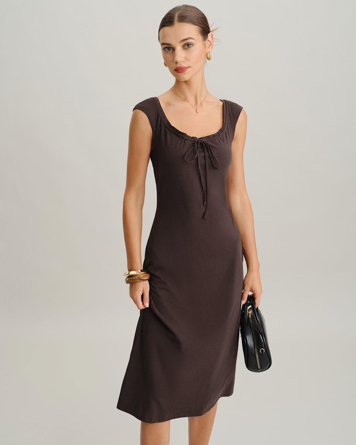 Brown Boat Neck Cap Sleeve Midi Dress & Reviews - Brown - Dresses Brown Boat Neck Cap Sleeve Midi Dress & Reviews - Brown - Dresses