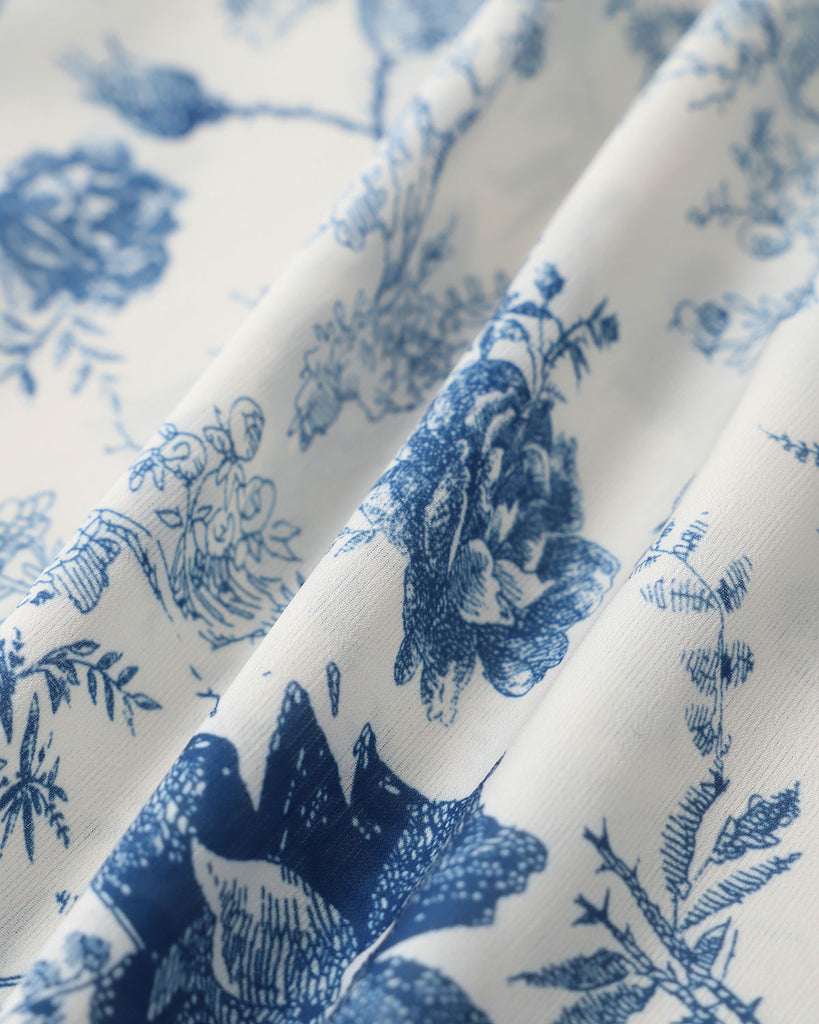 Blue Floral Skirt Two Piece Suit - RIHOAS