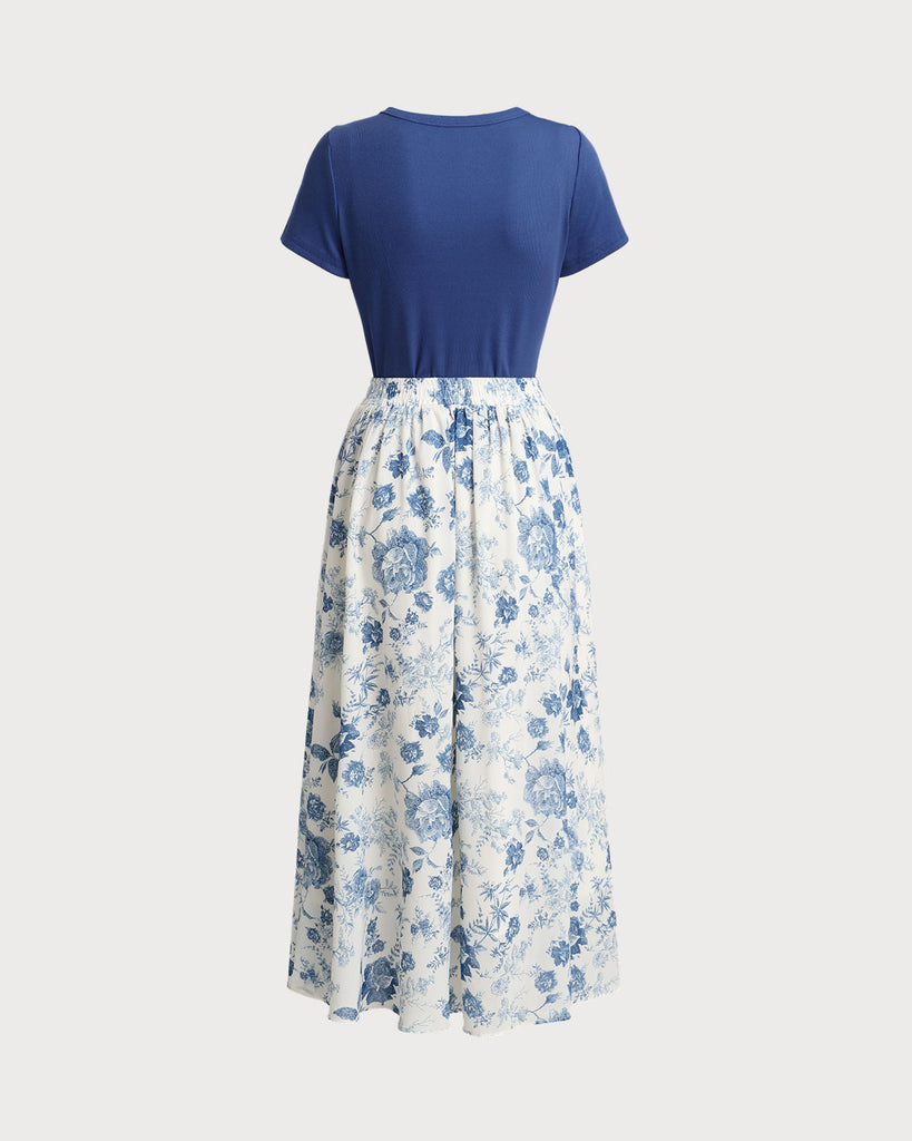 Blue Floral Skirt Two Piece Suit - RIHOAS