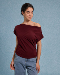 Women's Knitted Cotton Tees Red Tops - RIHOAS