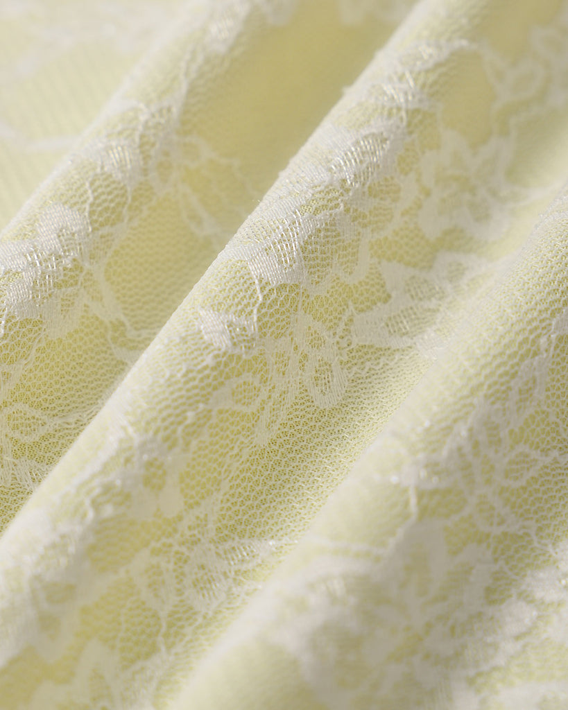 Yellow Lace Textured Round Neck Tee - RIHOAS