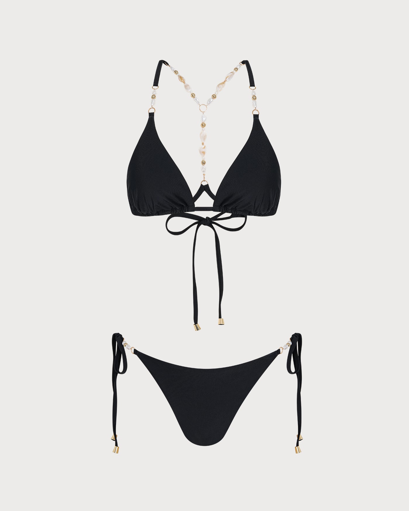 Black Tie Rhinestones Triangle Bikini Set & Reviews - Black