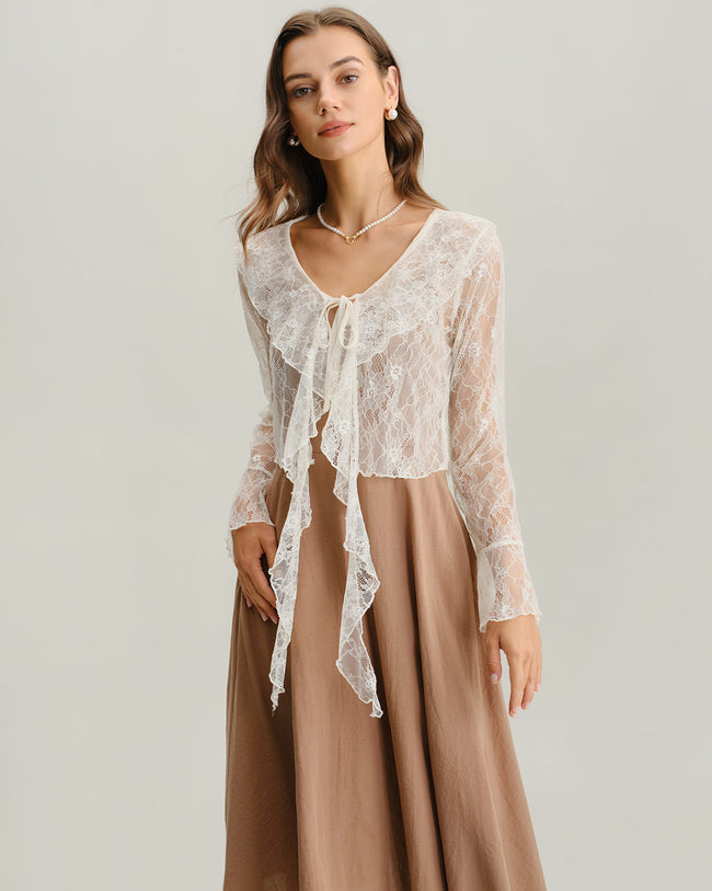 Women's Knitted Nylon Cardigan Apricot Tops - RIHOAS