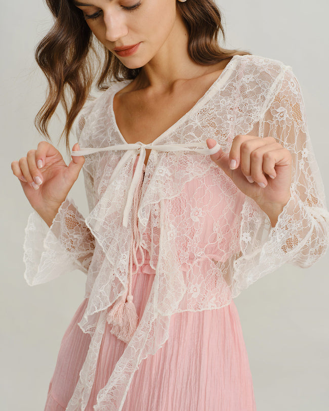 Apricot V-Neck Ruffle Cardigan & Reviews - Apricot - Tops