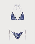 Women's Knitted Nylon Floral Print Bikini Set Blue Bikinis - RIHOAS