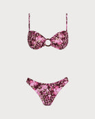 Women's Knitted Nylon Floral Print Bikini Set Wine Red Bikinis - RIHOAS