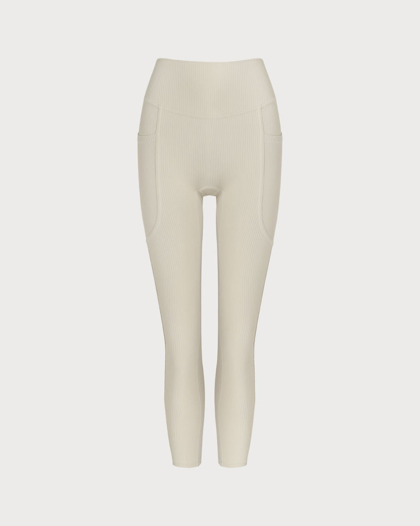 Beige Quick-drying High Waisted Yoga Leggings - RIHOAS