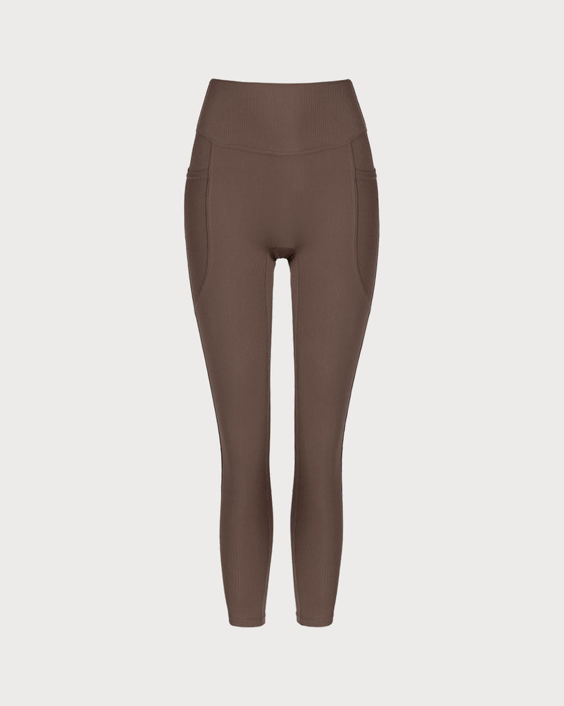 Brown Quick-drying High Waisted Yoga Leggings - RIHOAS
