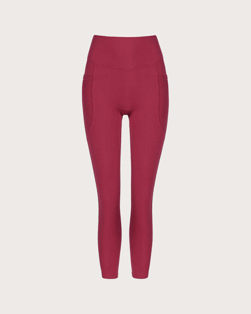 Women's Knitted Nylon High Waist Yoga Pants Red Yoga Bottoms - RIHOAS