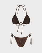 Women's Knitted Nylon Jacquard Color-Blocked Bikini Set Bikinis - RIHOAS