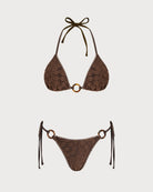 Women's Knitted Nylon Jacquard Color-Blocked Bikini Set Bikinis - RIHOAS