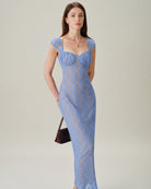 Women's Knitted Nylon Maxi Dresses Blue Dresses - RIHOAS