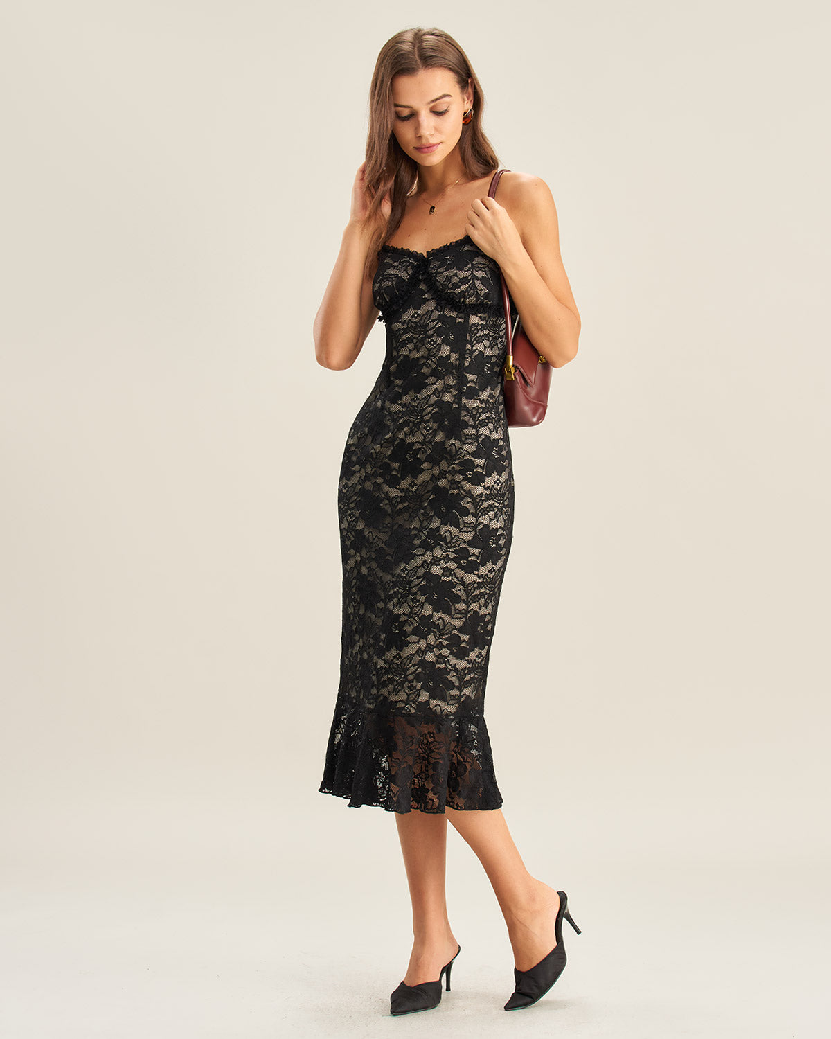 Rihoas Women's Lace Mermaid Slip Midi Dress, Black / M Rihoas Women's Lace Mermaid Slip Midi Dress, Black / M