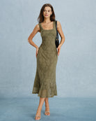 Women's Knitted Nylon Midi Dresses Green Dresses - RIHOAS