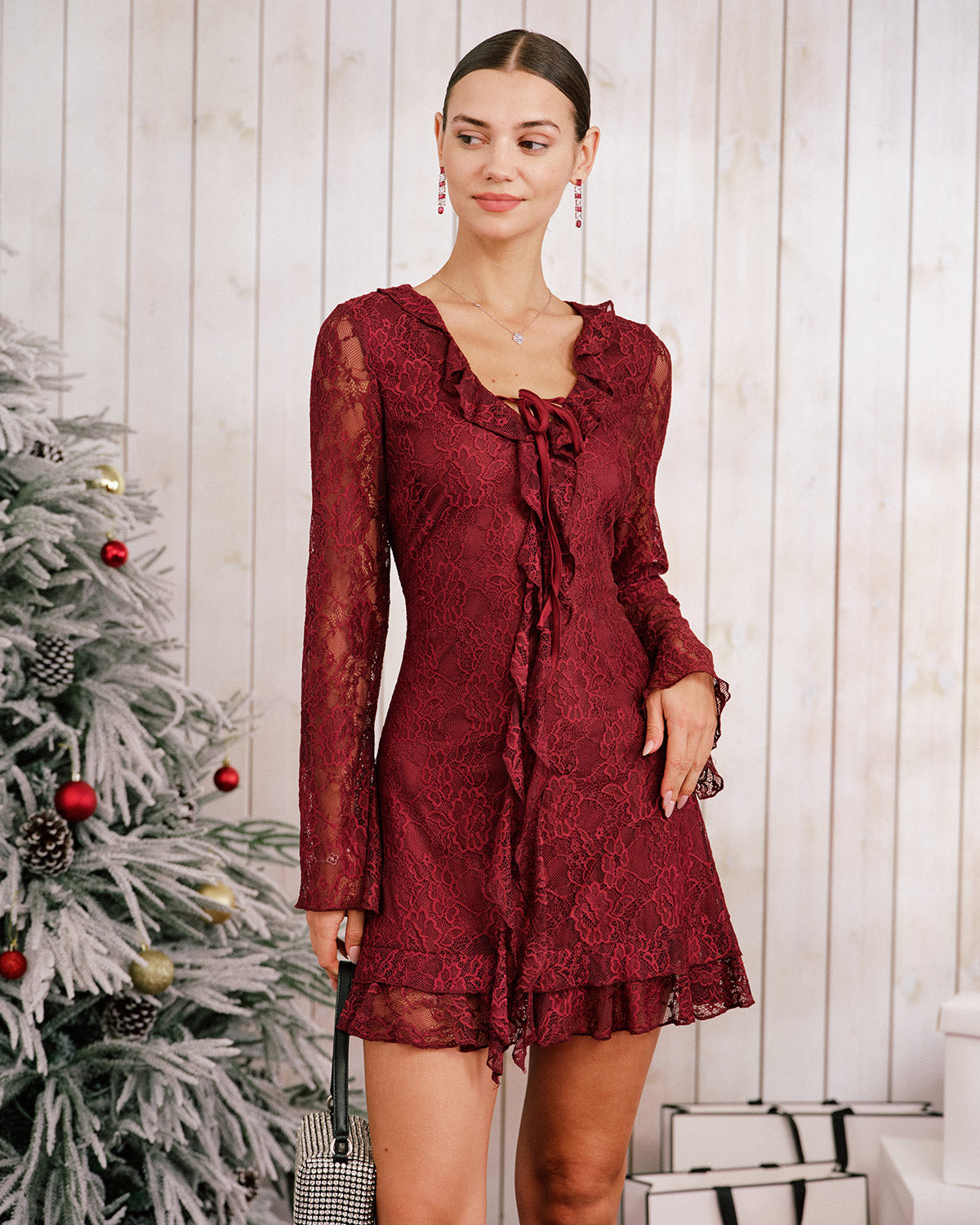 Women's Knitted Nylon Mini Dress Wine Red Dresses - RIHOAS