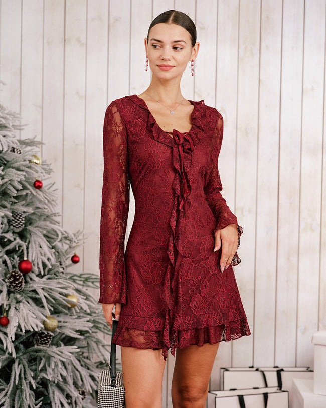 Women's Knitted Nylon Mini Dress Wine Red Dresses - RIHOAS