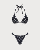 Women's Knitted Nylon Polka Dot Bikini Set Black Bikinis - RIHOAS
