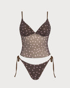 Women's Knitted Nylon Polka Dot Tankini Suit Coffee Tankinis - RIHOAS