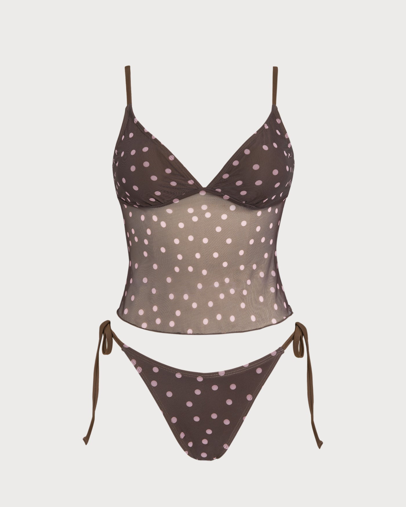 Women's Knitted Nylon Polka Dot Tankini Suit Coffee Tankinis - RIHOAS