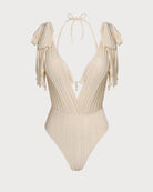 Women's Knitted Nylon Silver Bikini Set Apricot Bikinis - RIHOAS