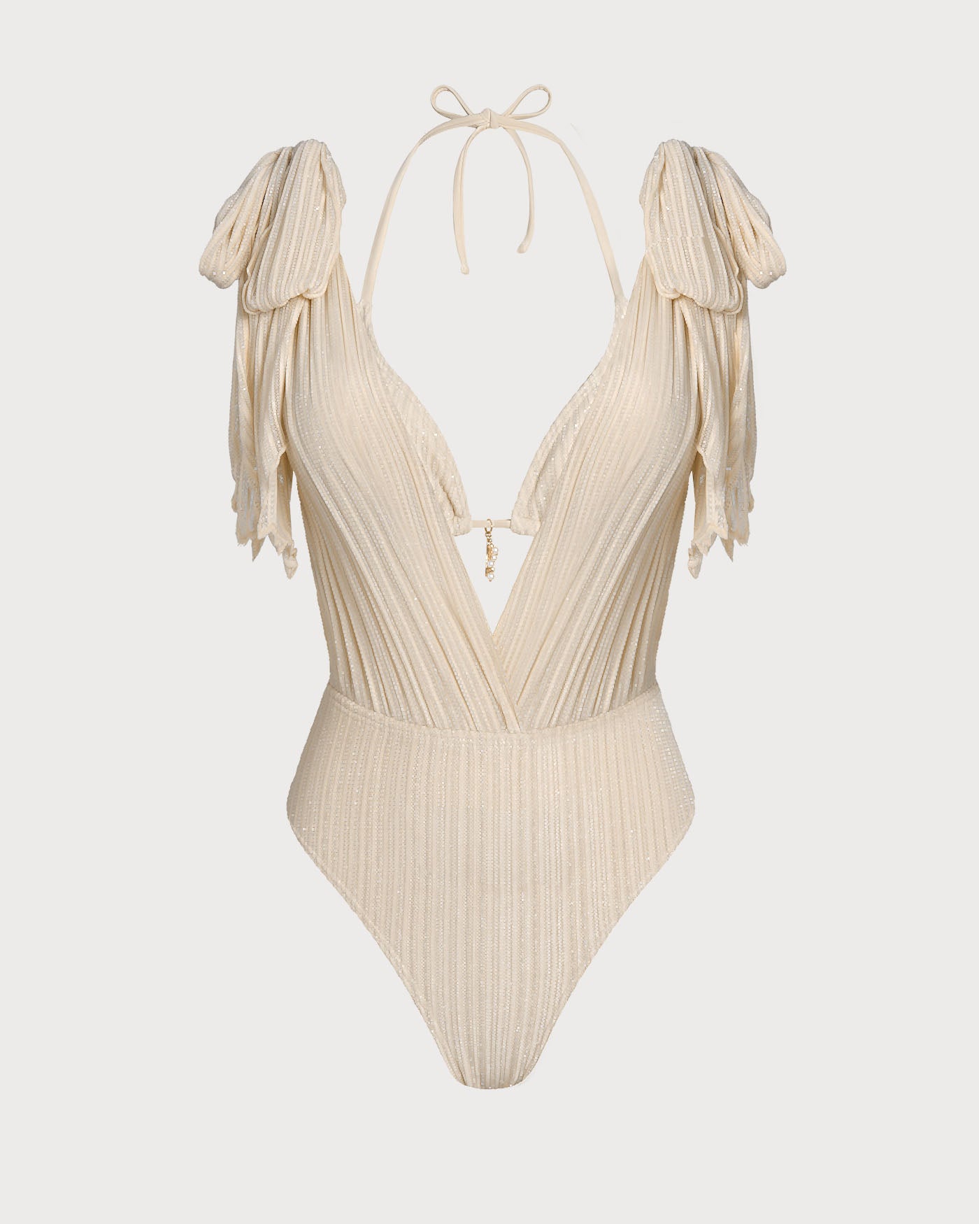 Women's Knitted Nylon Silver Bikini Set Apricot Bikinis - RIHOAS