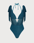 Women's Knitted Nylon Silver Bikini Set Blue Bikinis - RIHOAS