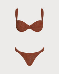 Women's Knitted Nylon Silver Thread Bikini Set Brick Red Bikinis - RIHOAS