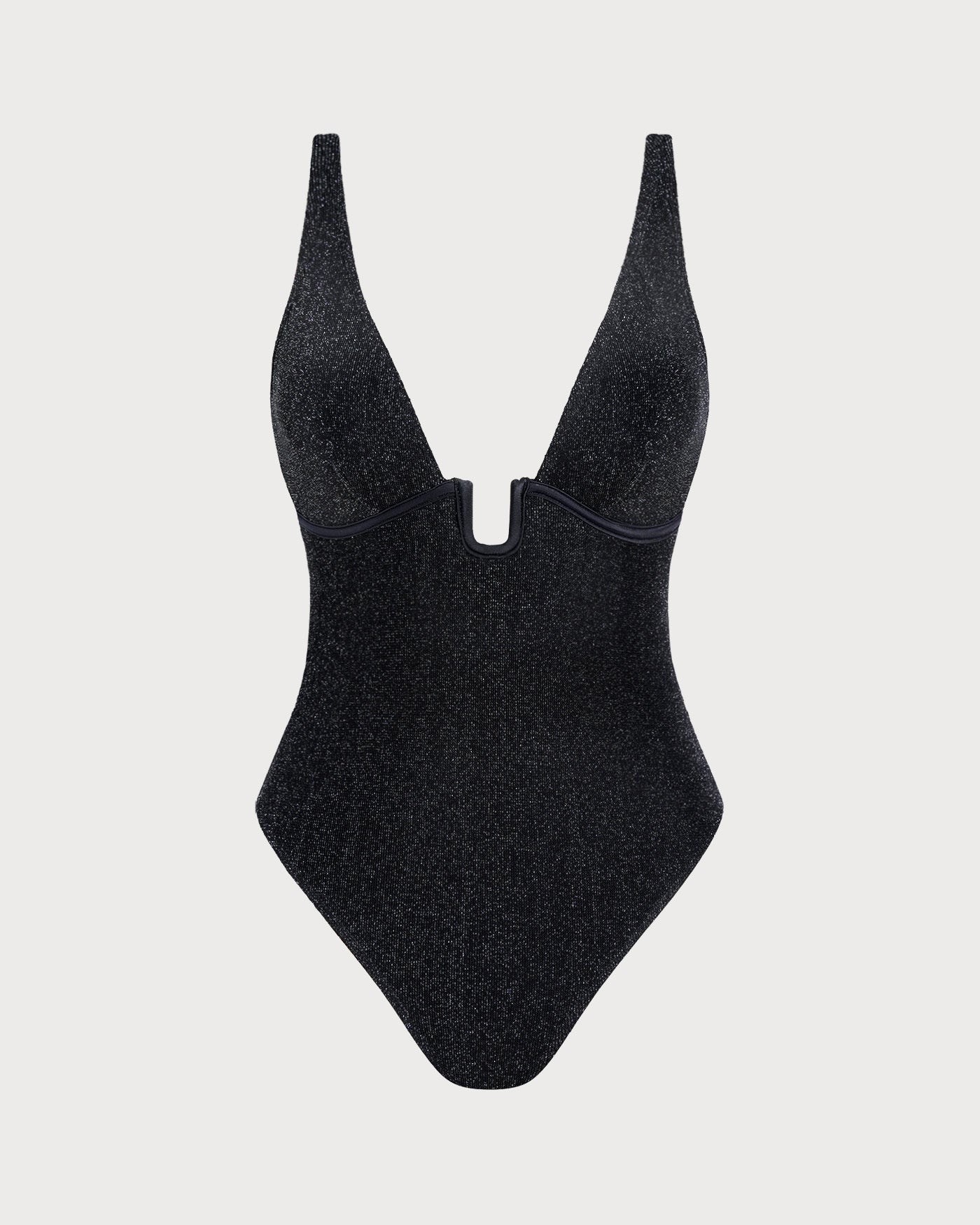 Women's Knitted Nylon Silver Thread One-Piece Swimsuit Black One-Pieces - RIHOAS