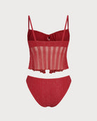 Women's Knitted Nylon Silver Thread Tankini Set Tankinis - RIHOAS