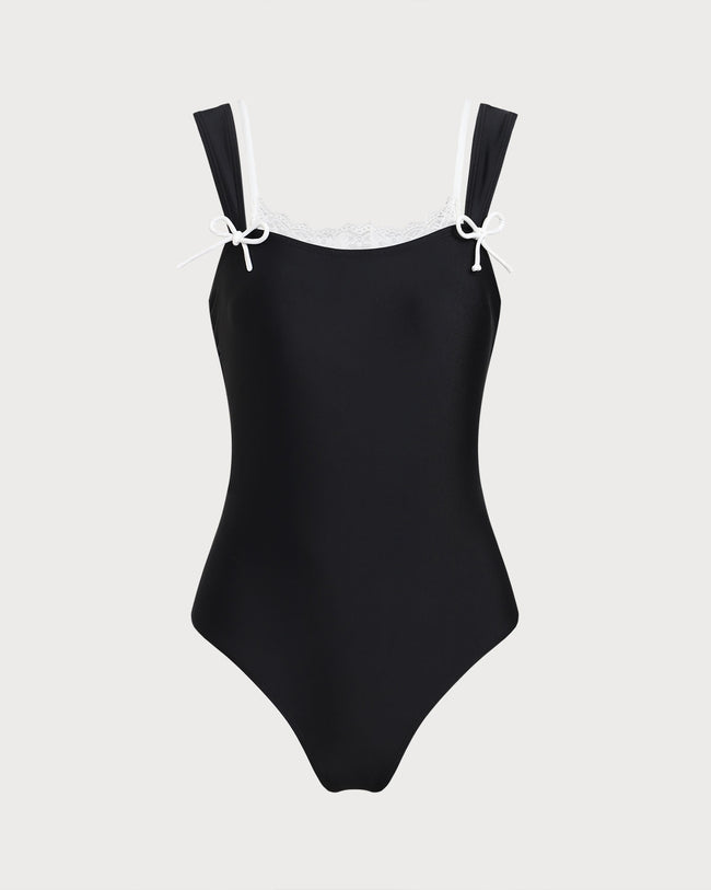 Women's Knitted Nylon Spandex One-Piece Swimsuit Black One-Pieces - RIHOAS