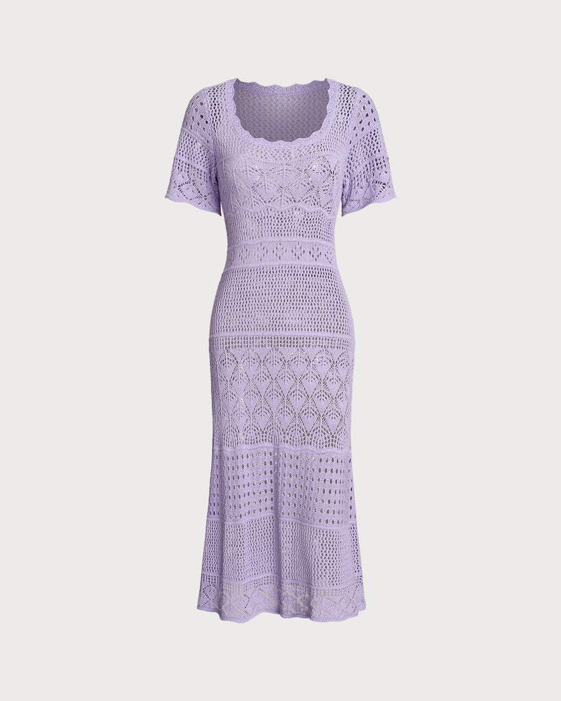 Women's Knitted Nylon Sweater Dress Purple Dresses - RIHOAS