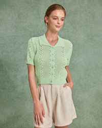 Women's Knitted Nylon Sweater Green Tops - RIHOAS