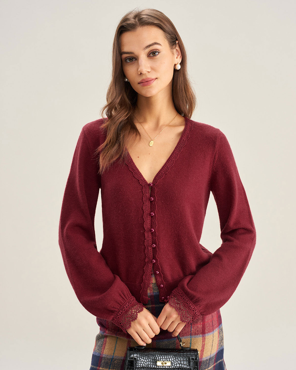 Women's Knitted Nylon Sweater Red Tops - RIHOAS