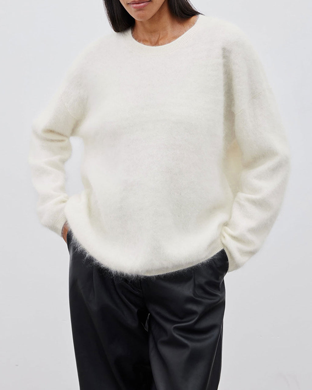 Women's Knitted Nylon Sweater White Tops - RIHOAS