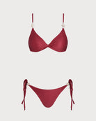 Women's Knitted Nylon Trim Bikini Set Red Bikinis - RIHOAS