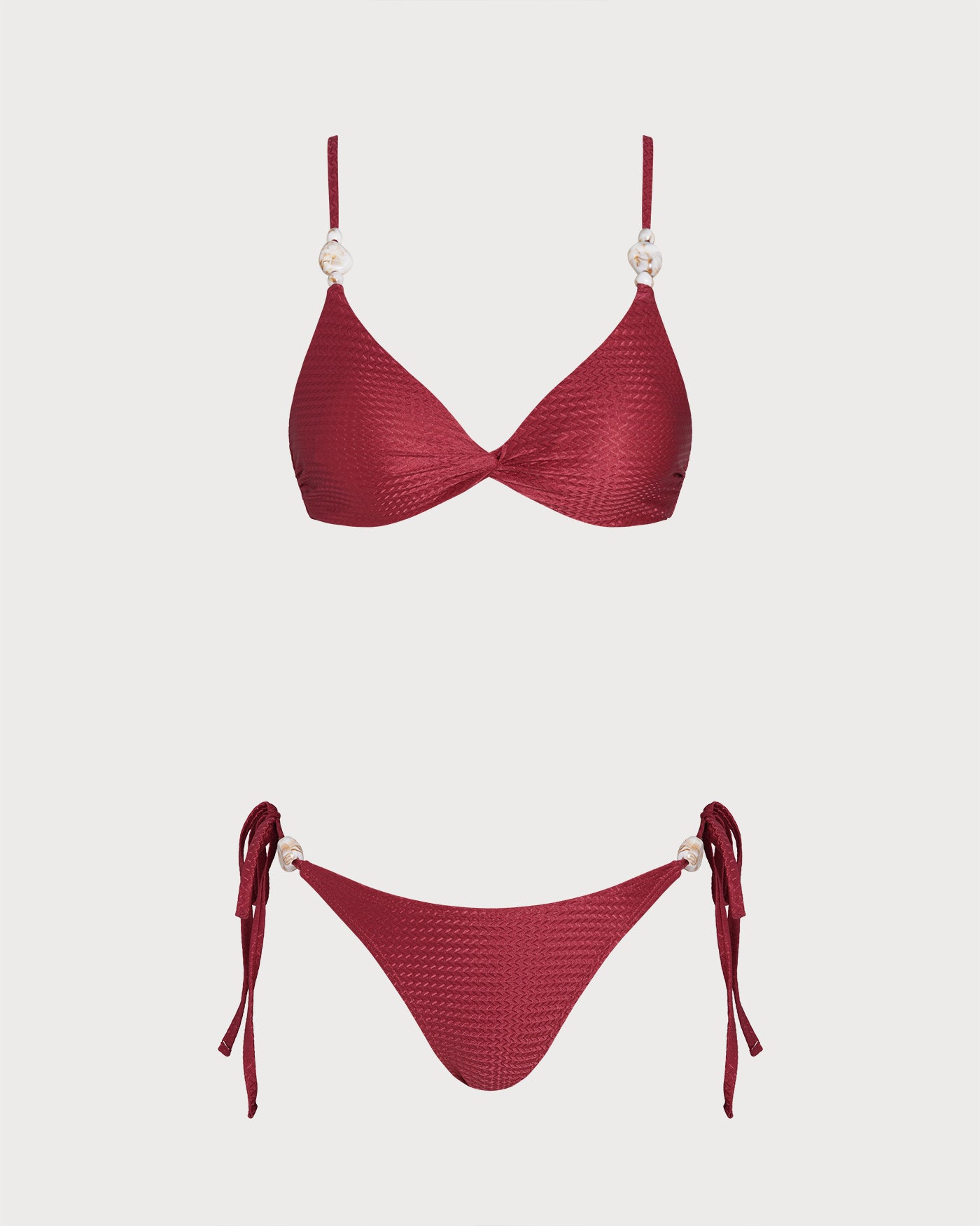 Women's Knitted Nylon Trim Bikini Set Red Bikinis - RIHOAS