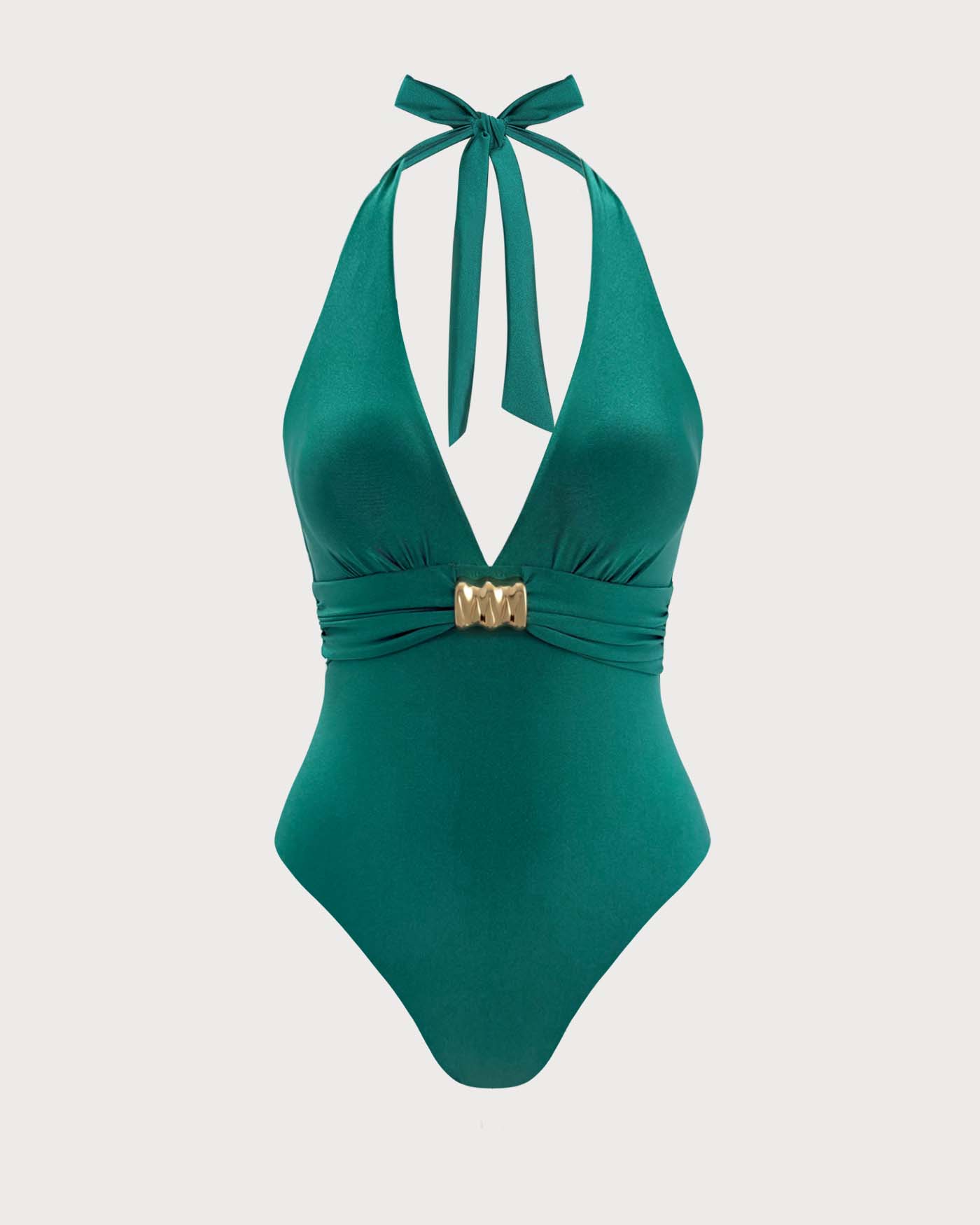 Women's Knitted Nylon Trim One-Piece Swimsuit Green One-Pieces - RIHOAS