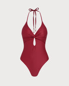 Women's Knitted Nylon Trim One-Piece Swimsuit One-Pieces - RIHOAS