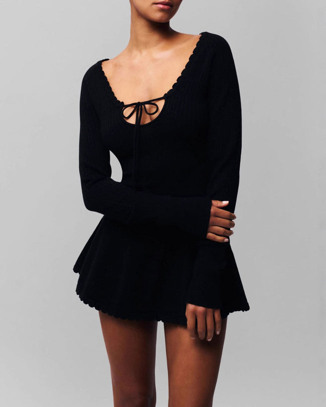 Women's Knitted Nylon Wool Dress Black Dresses - RIHOAS