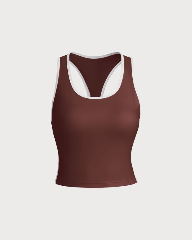 Brown Scoop Neck Yoga Tank Top