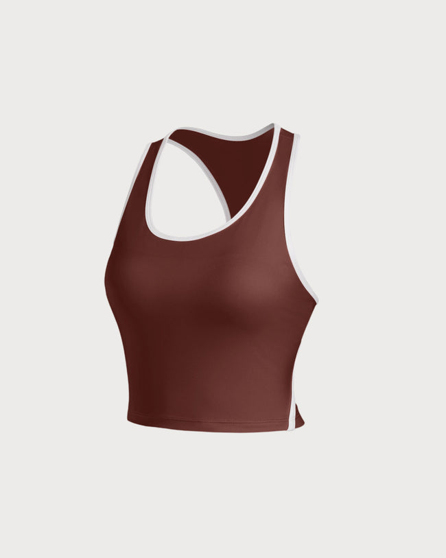 Brown Scoop Neck Yoga Tank Top