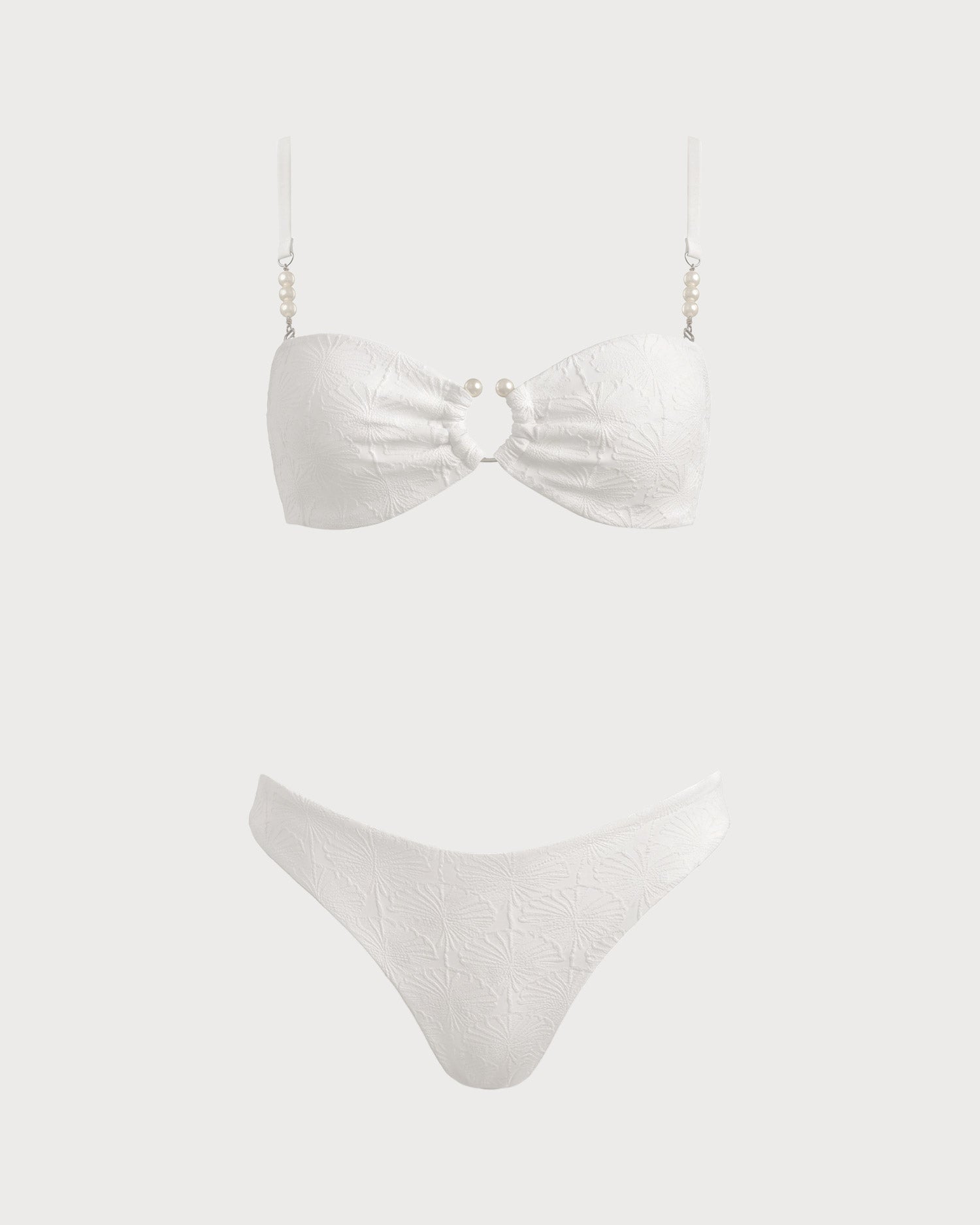 White Natural Waisted Textured Bikini Set 03