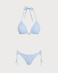 Women's Knitted Polyester Bikini Set Blue Bikinis - RIHOAS