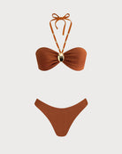 Women's Knitted Polyester Bikini Set Brown Bikinis - RIHOAS