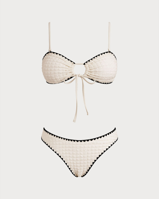 Women's Knitted Polyester Bikini Set Off White Bikinis - RIHOAS