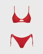 Women's Knitted Polyester Bikini Set Red Bikinis - RIHOAS