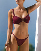Women's Knitted Polyester Bikini Set Red - RIHOAS